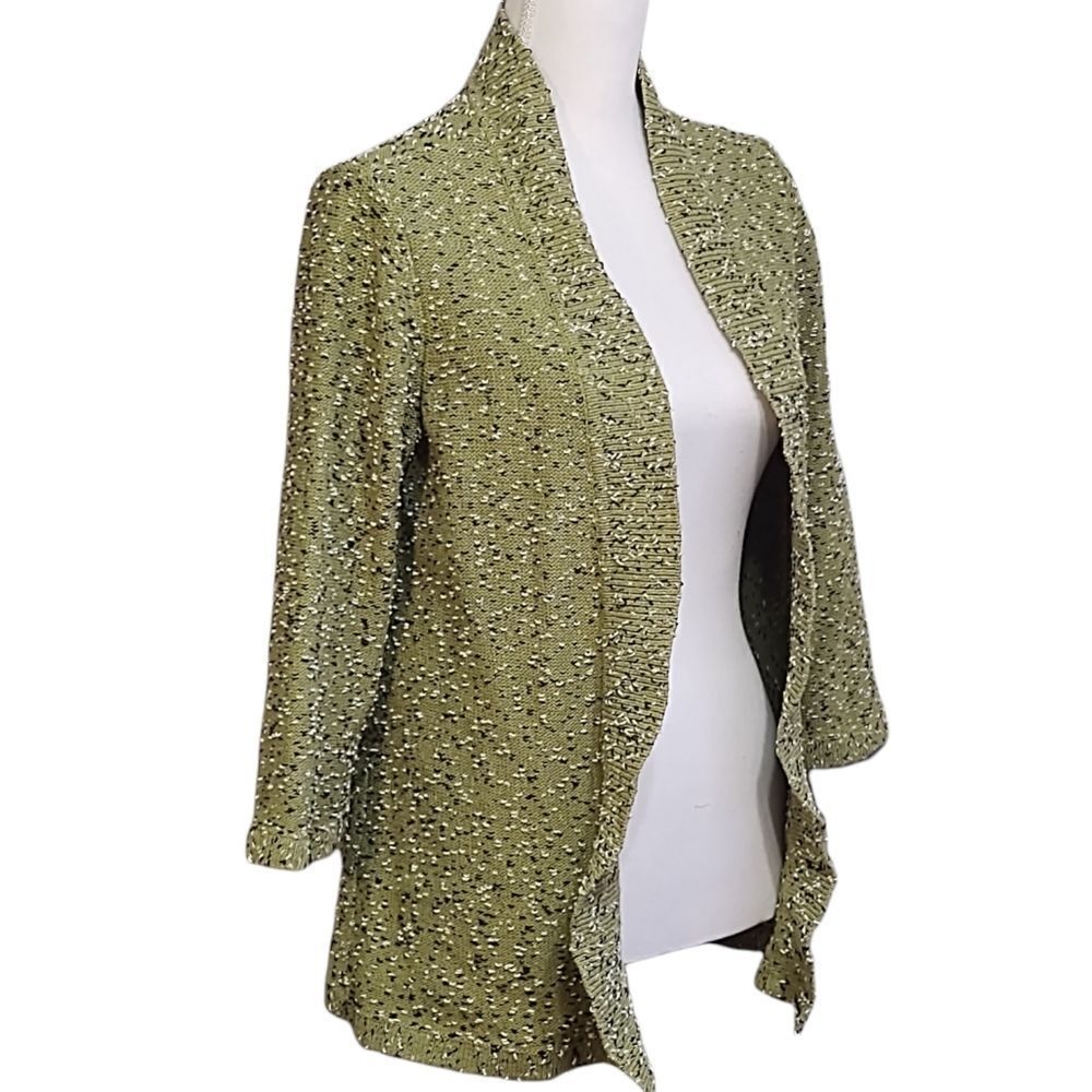 Christopher & Banks Green 3/4 Sleeve Open Cardigan L
